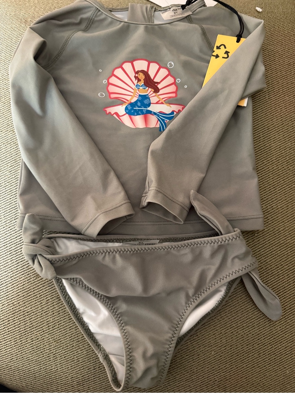 Kids Gray Mermaid Rashguard Bikini Set